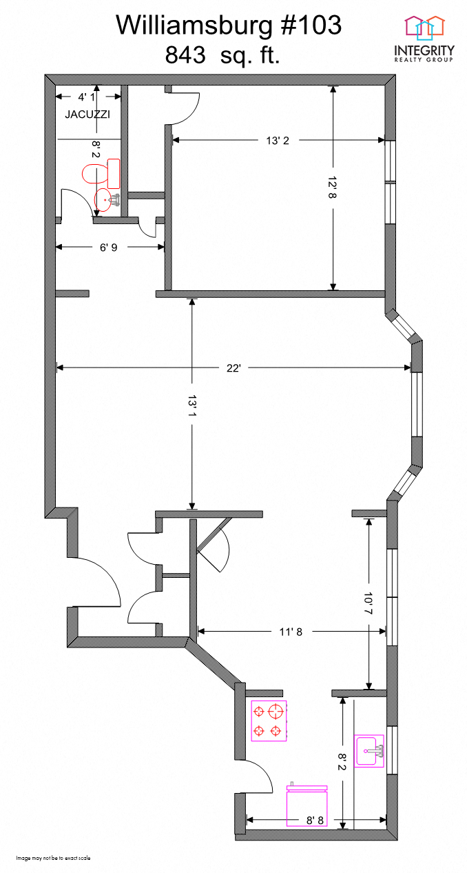 Floor plan for 1 bed, 1 bath, 723 sqft